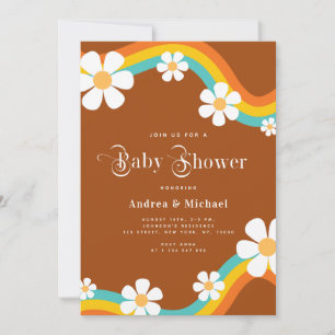 Daisy Rainbow Retro Typografie Hippie Baby Shower Einladung