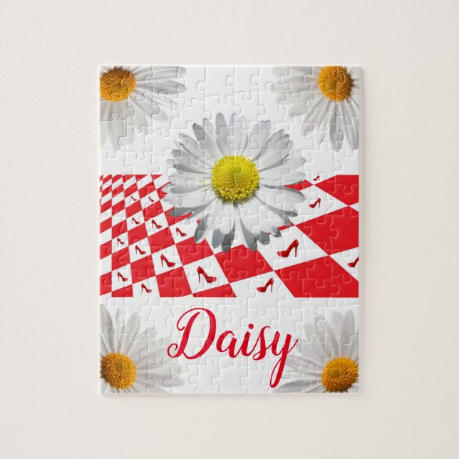 Daisy Red Checkered Jigsaw Puzzle (Vertikal)