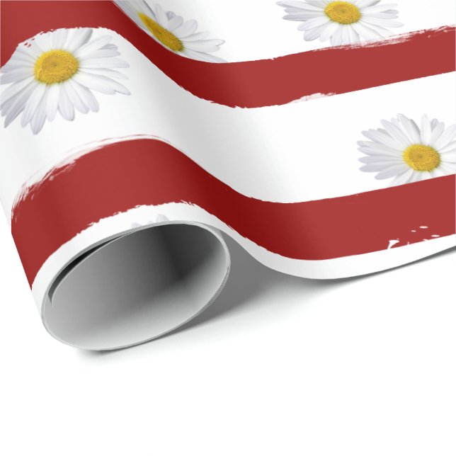 Daisy Red Stripes Geschenkpapier (Rolleneckpunkt)