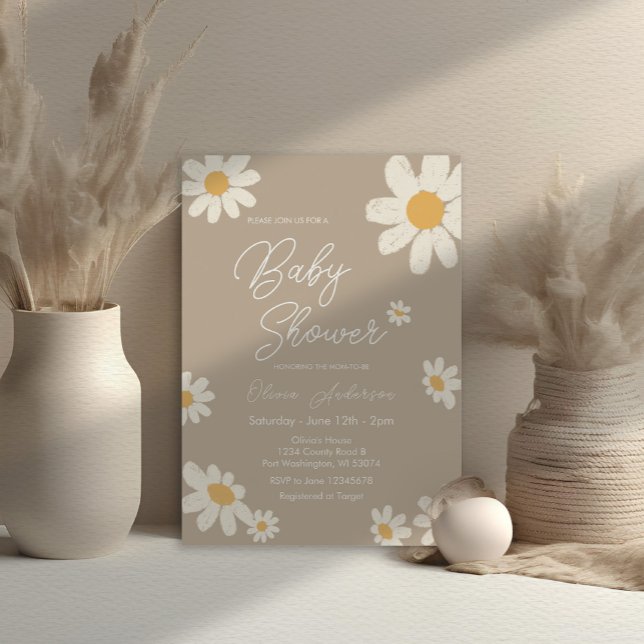 Daisy Retro Boho Baby Shower Einladung (Von Creator hochgeladen)
