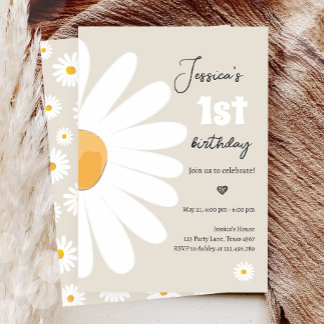 Daisy Retro Boho Party Sand Girl Erster Geburtstag Einladung