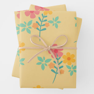 Daisy Retro Bouquet Muster in Gelb Geschenkpapier Set