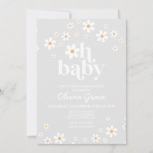 Daisy Retro Graue Blumen Baby Shower Einladung