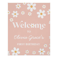 Daisy Retro Pink zum ersten Geburtstag Willkommen