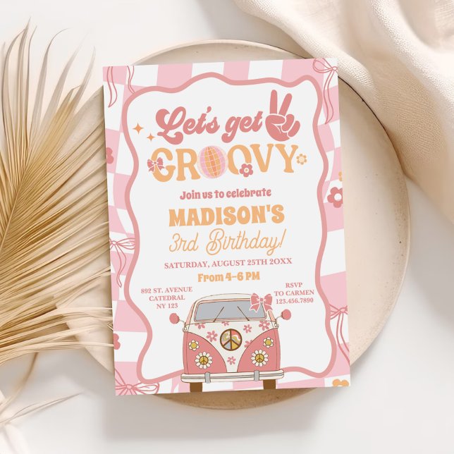 Daisy & Retro Van Pastel Groovy 3. Geburtstag Einladung (Von Creator hochgeladen)