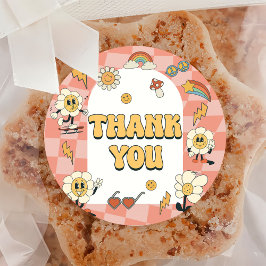 Daisy & Retro Van Pink Groovy 1. Geburtstag Runder Aufkleber