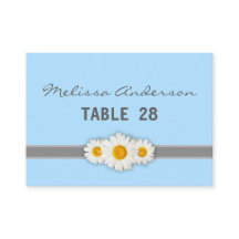 Daisy Ribbon - Blue Gray & White Escort Card