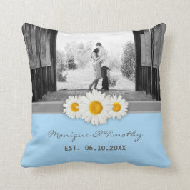 Daisy Ribbon Blue Wedding Anniversary Throw Kissen