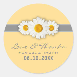 Daisy Ribbon - Yellow Grau & White Vielen Dank Runder Aufkleber