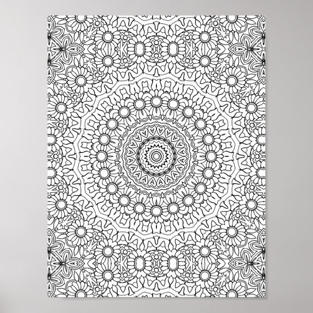Daisy Ring Mandala Coloring Page Detailed Artwork Poster (Vorne)