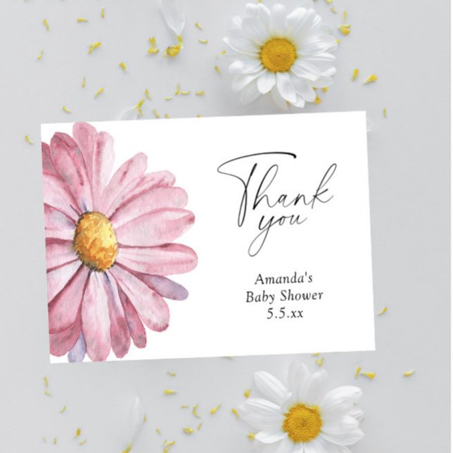 Daisy rosa Wildblume elegant Danke-Card Dankeskarte (Von Creator hochgeladen)