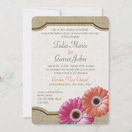 Daisy Rustic Burlap Coral und Pink Einladung