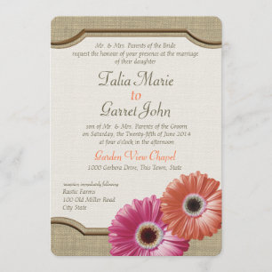 Daisy Rustic Burlap Coral und Pink Einladung