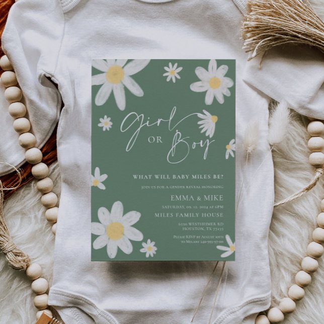 Daisy Sage Green Gender Reveal Girl oder Boy Einladung (Von Creator hochgeladen)
