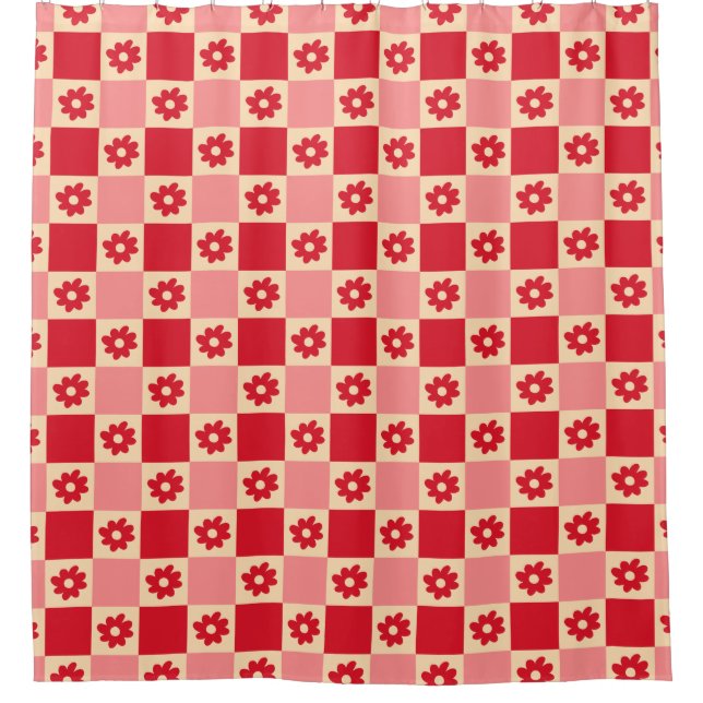 Daisy Schachbrett Pattern (rot/rosa) Duschvorhang (Vorderseite)