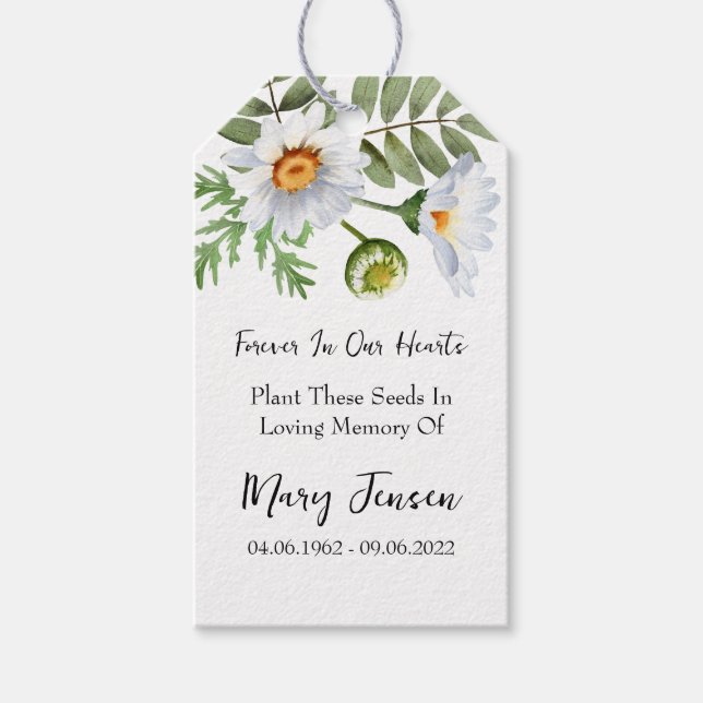 Daisy Seed Packet Memorial Begräbnismarken Geschenkanhänger (Vorderseite)