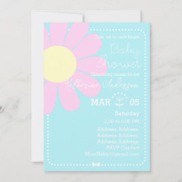 Daisy Simple Baby Shower Blue Einladung