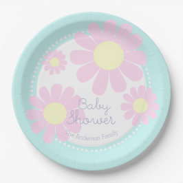 Daisy Simple Baby Shower Blue Paper Plate Pappteller