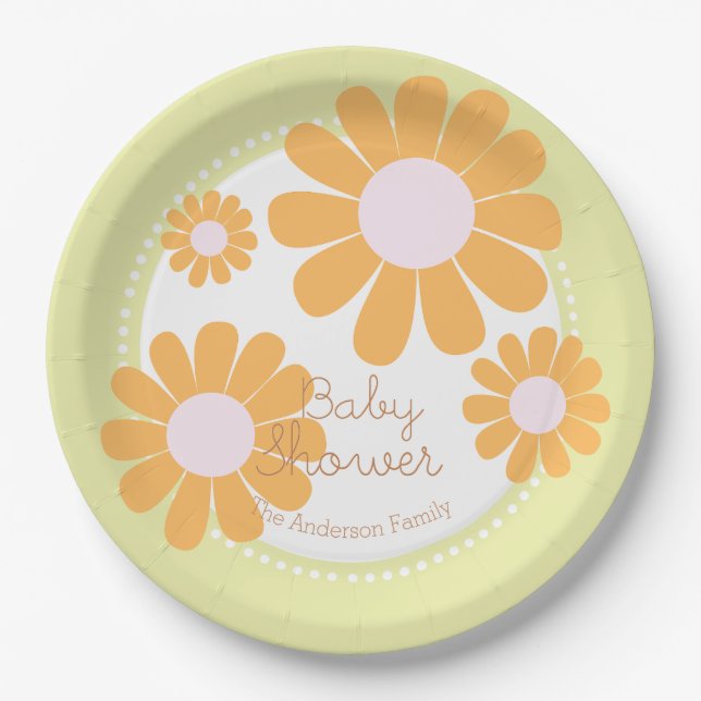 Daisy Simple Baby Shower Green Paper Plate Pappteller (Vorderseite)