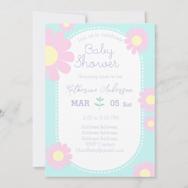 Daisy Simple Baby Shower Pastel Blue Einladung (Vorderseite)