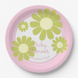 Daisy Simple Baby Shower Pink Paper Plate Pappteller