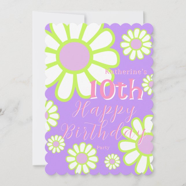 Daisy Simple Lila Birthday Einladung (Vorderseite)