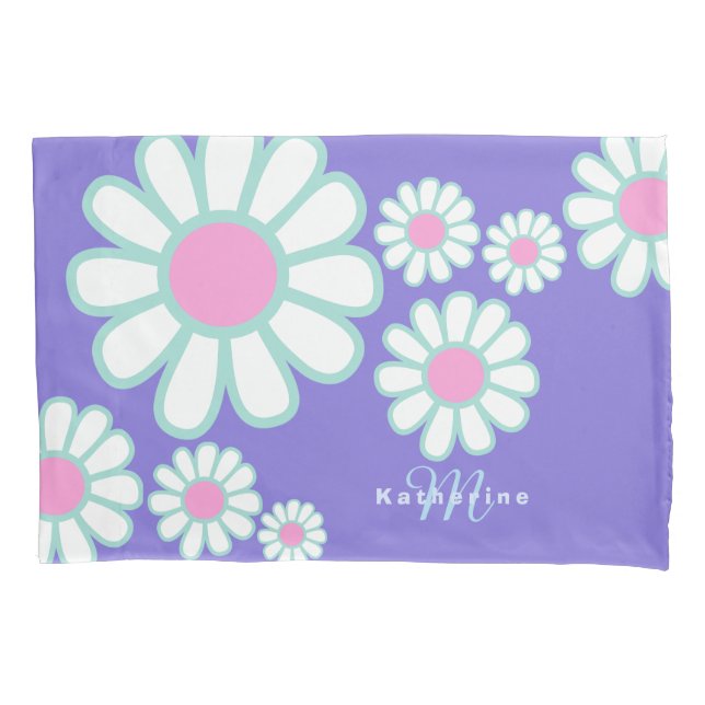 Daisy Simple Monogram Lila Kissenbezug (Vorderseite)