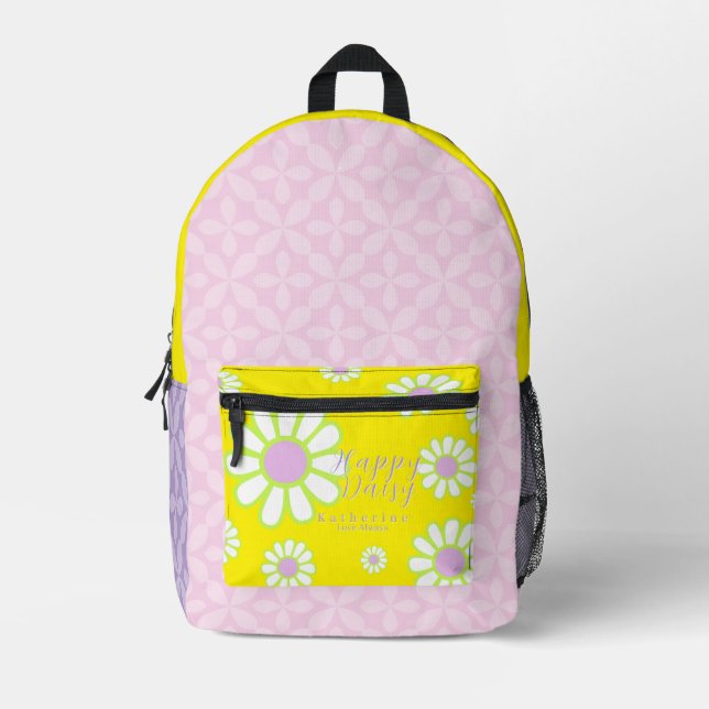 Daisy Simple Yellow Lila Pink Bedruckter Rucksack (Vorderseite)