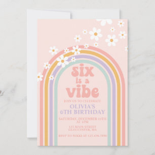 Daisy Six ist ein Vibe Pastel Regenbogen 6. Geburt Einladung