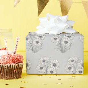 Daisy Sketch auf Grau Geschenkpapier