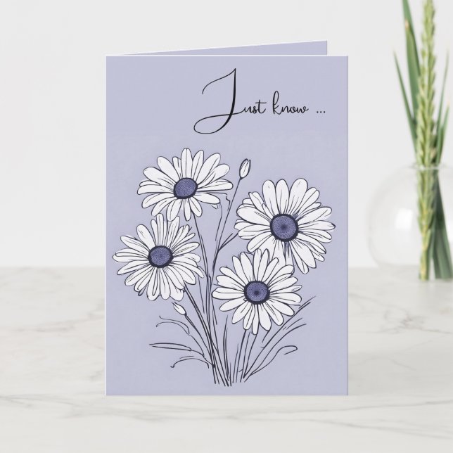 Daisy Sketch über Lila Denken von Ihnen Karte (Vorderseite)
