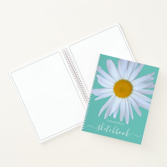 Daisy Sketchbook Green White Script Notebook Notizbuch (Innenseite)
