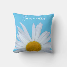 Daisy Sky Blue Elegantes White Script Kissen
