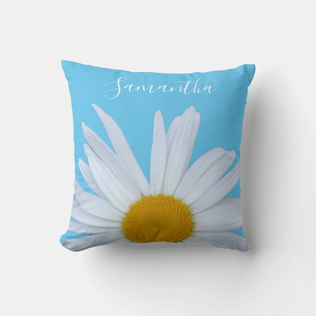 Daisy Sky Blue Elegantes White Script Kissen (Vorderseite)
