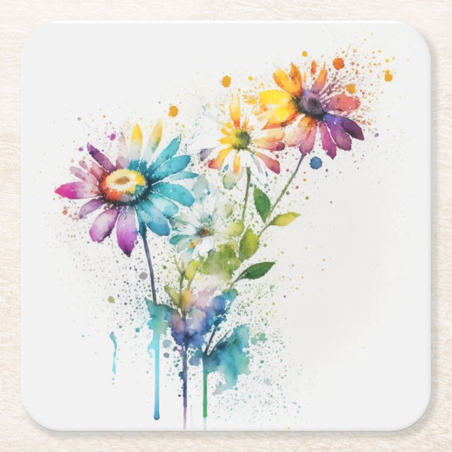 Daisy Spatter, lebhafte Farben, Rechteckiger Pappuntersetzer (Vorderseite)