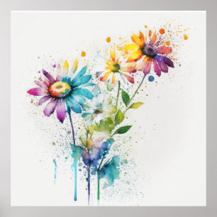 Daisy Spatter, lebhafte Farben, Wandkunst Poster
