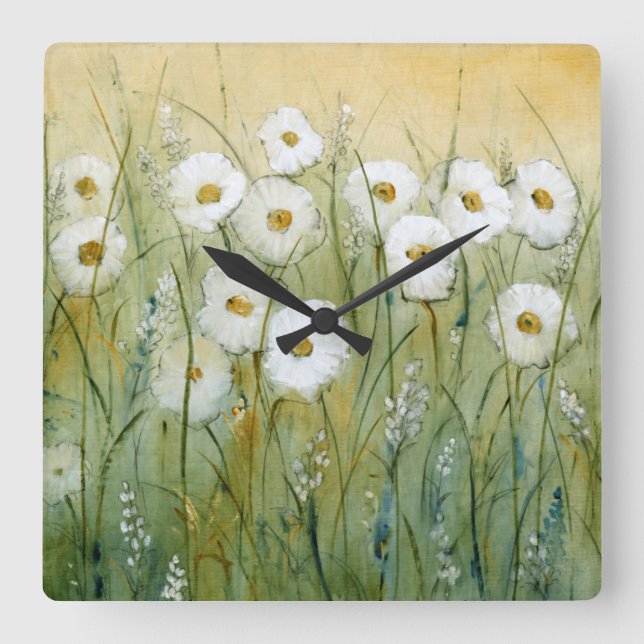 Daisy Spring I Quadratische Wanduhr (Vorderseite)