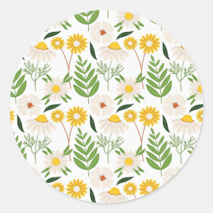 Daisy Springtime Pattern Runder Aufkleber