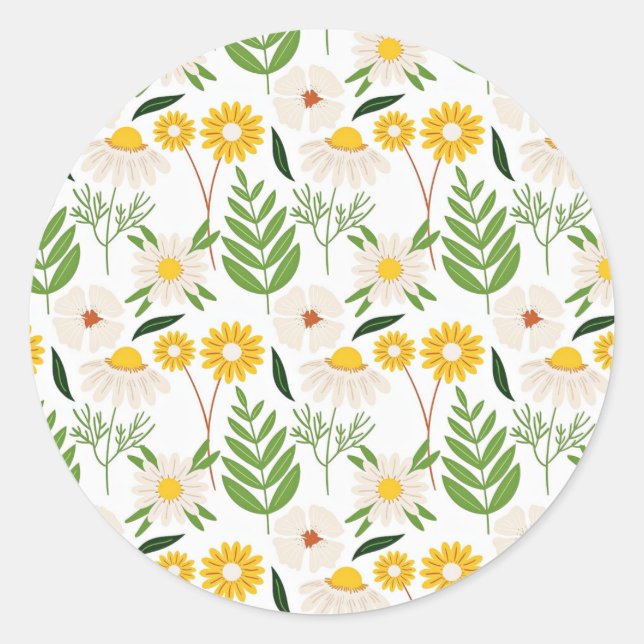 Daisy Springtime Pattern Runder Aufkleber (Vorderseite)