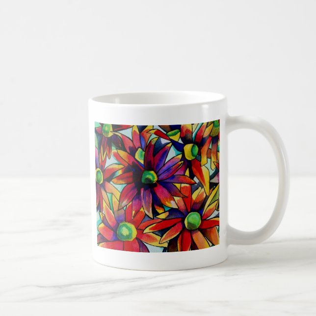 Daisy Straw mehrfarbige Wildblumen Kunst Kaffeetasse (Rechts)