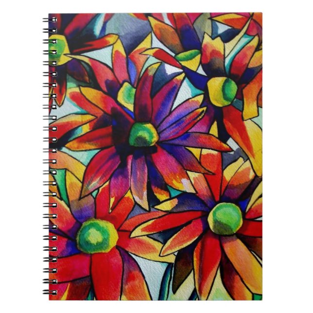 Daisy Straw mehrfarbige Wildblumen Kunst Notizblock (Vorderseite)