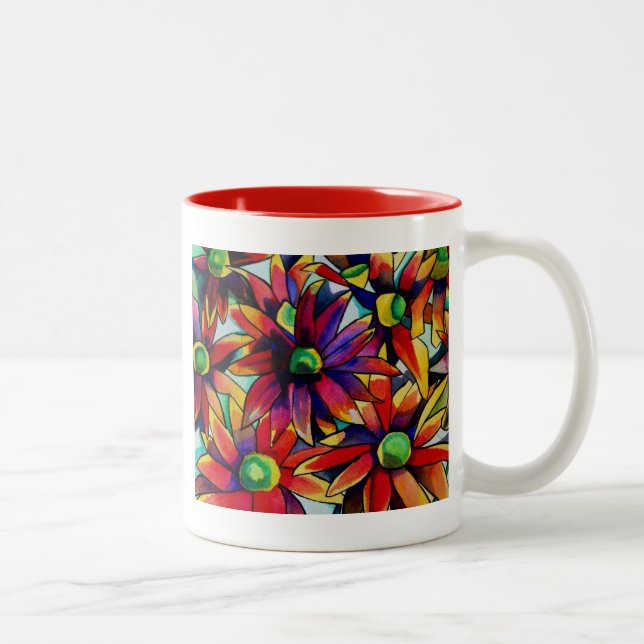 Daisy Straw mehrfarbige Wildblumen Kunst Zweifarbige Tasse (Rechts)