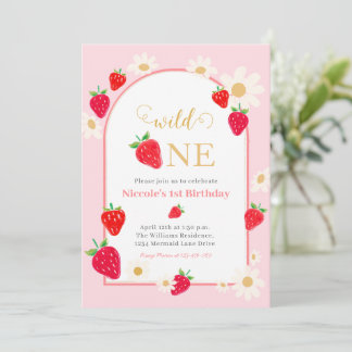 Daisy Strawberry Wild One 1st Birthday Invitation Einladung
