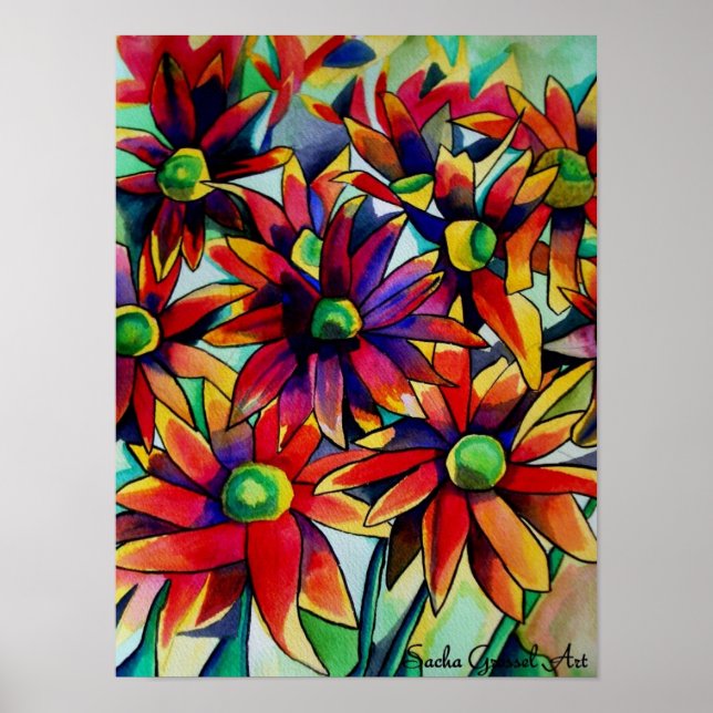 Daisy Strohhalme Blume buntes Poster (Vorne)