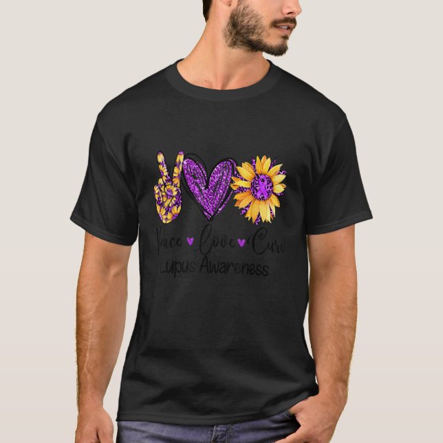 Daisy Sunflower Peace Love Cure Purple Lupus Aware T-Shirt (Vorderseite)