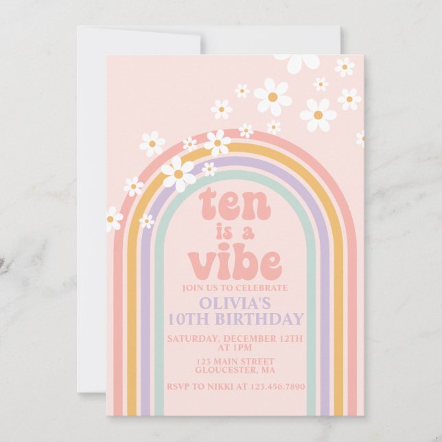 Daisy Ten ist ein Vibe Pastel Regenbogen 10. Gebur Einladung (Vorderseite)