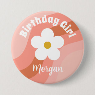 Daisy Terrakotta Pfirsich Retro-Party Button