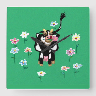 Daisy the cow quadratische wanduhr