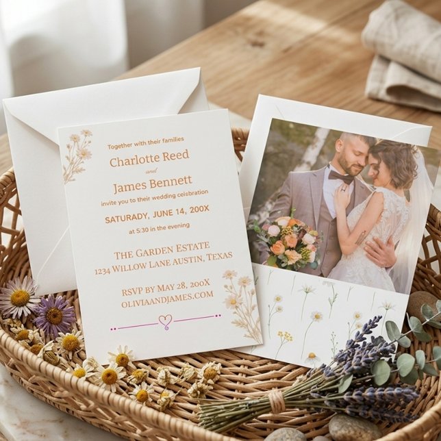 Daisy Theme Minimale Elegante Hochzeit Einladung (Von Creator hochgeladen)