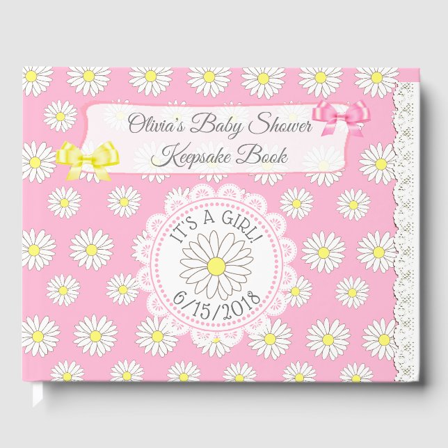 Daisy Themed Girl's Baby Shower Gästebuch Keepake (Vorderseite)